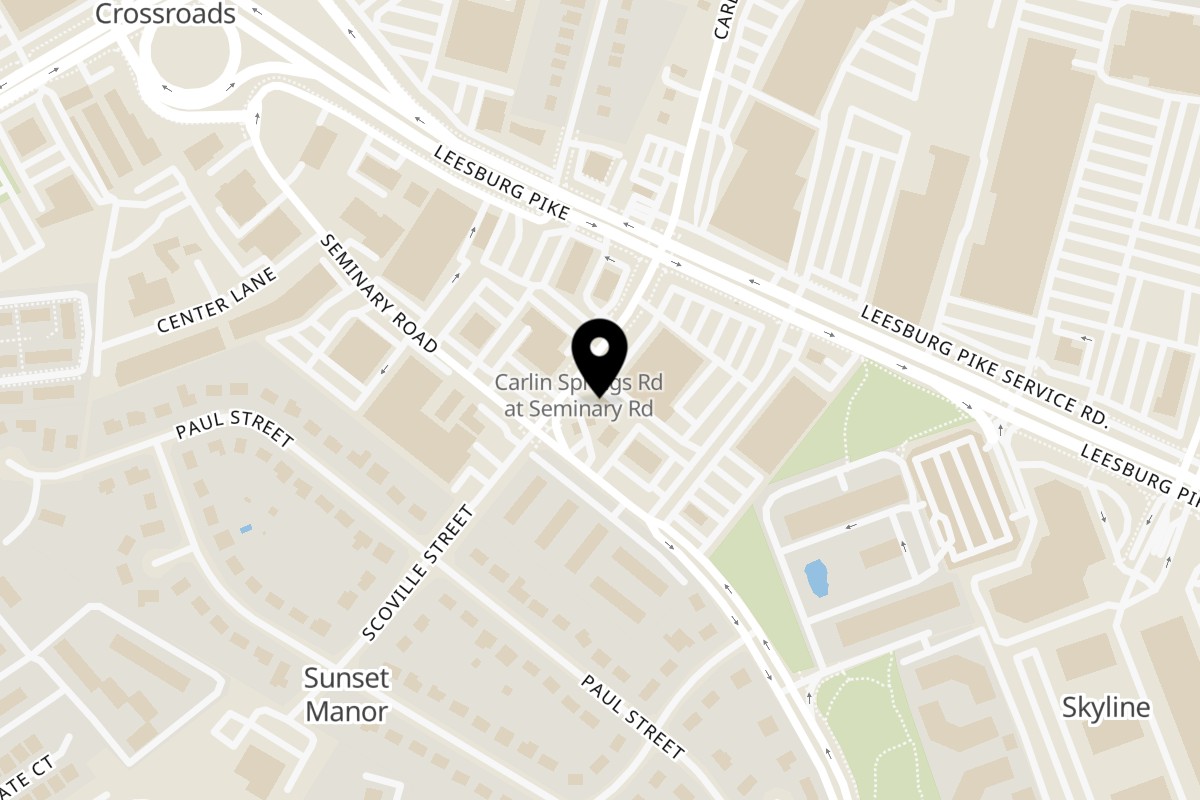 Map showing the location of Haifa Grill on 3541 Carlin Springs Rd in Falls Church